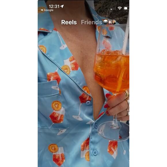 Show Me Your MuMu Satin Pajama Top Women Small Saint Spritz Cocktail Sleep Shirt - Picture 3 of 14